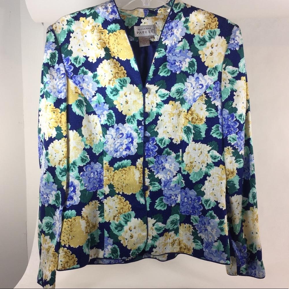 VINTAGE Adrianna Papell Vibrant Silk Floral Blazer